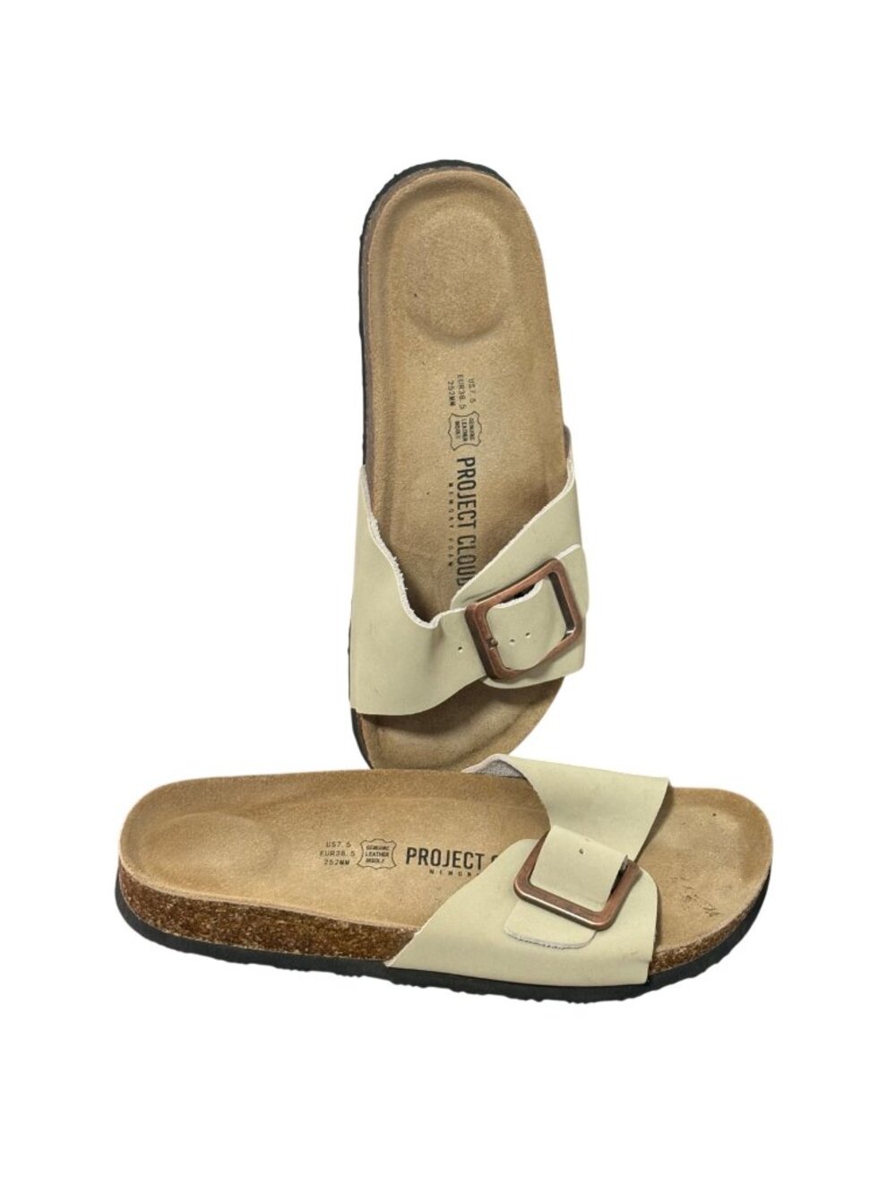 Project Cloud Beige Memory Foam Leather Sandals Buckle Strap 7.5 EU 38.5
